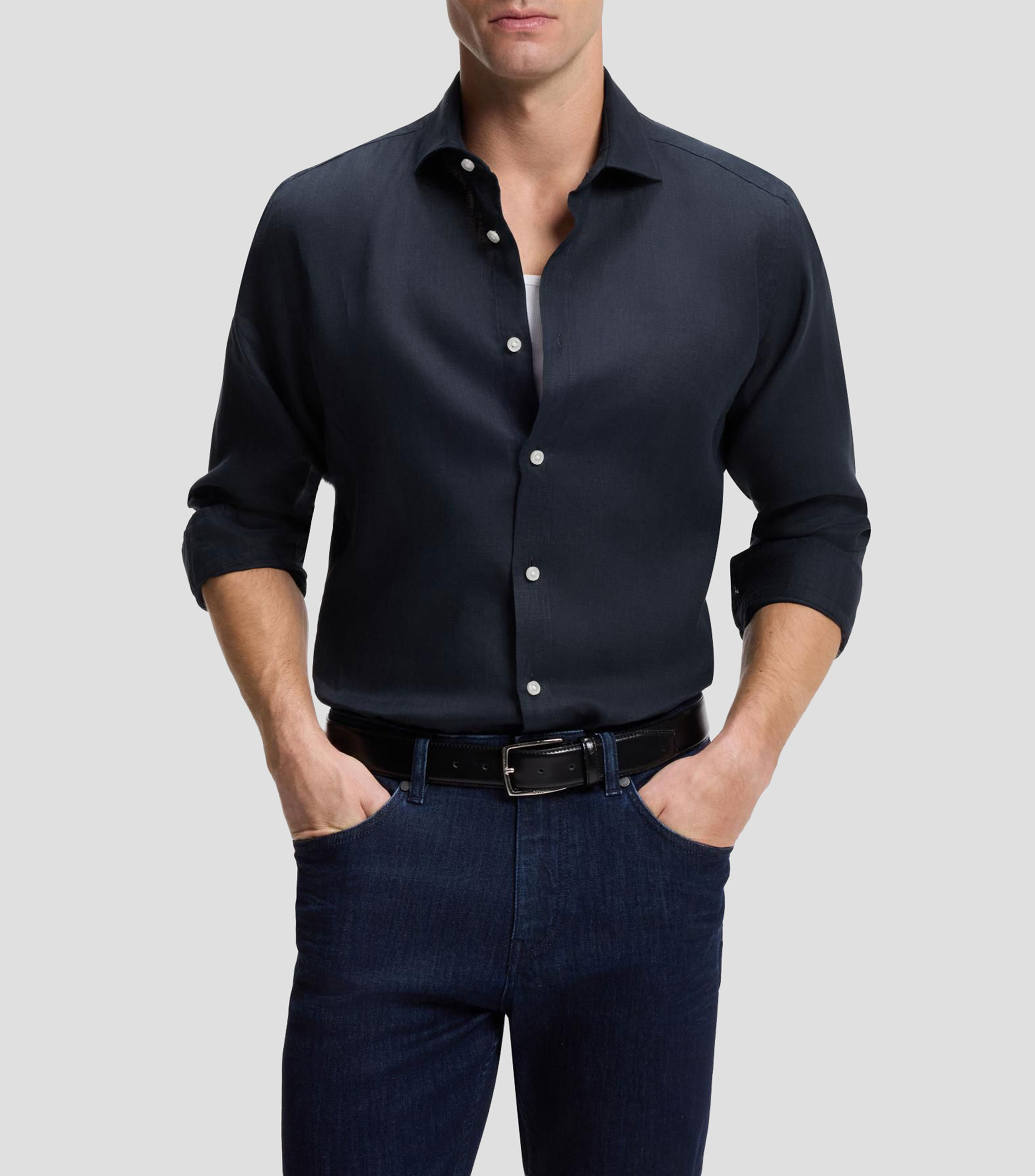 Camisa regular de lino lavado Hombre